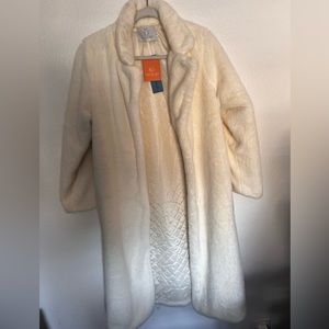 Off white faux fur long jacket